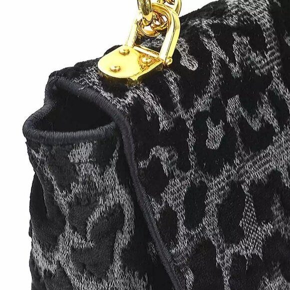 Auth Christian Dior Leopard Caro Shoulder Bag Gray/Black Velvet/Canvas - Picture 10 of 16